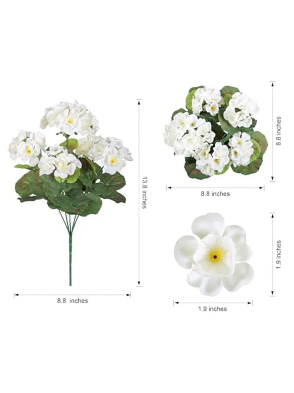 6 Bundle Silk Geranium Fake Flowers White UV Resistant Outdoor Faux Plant Decor